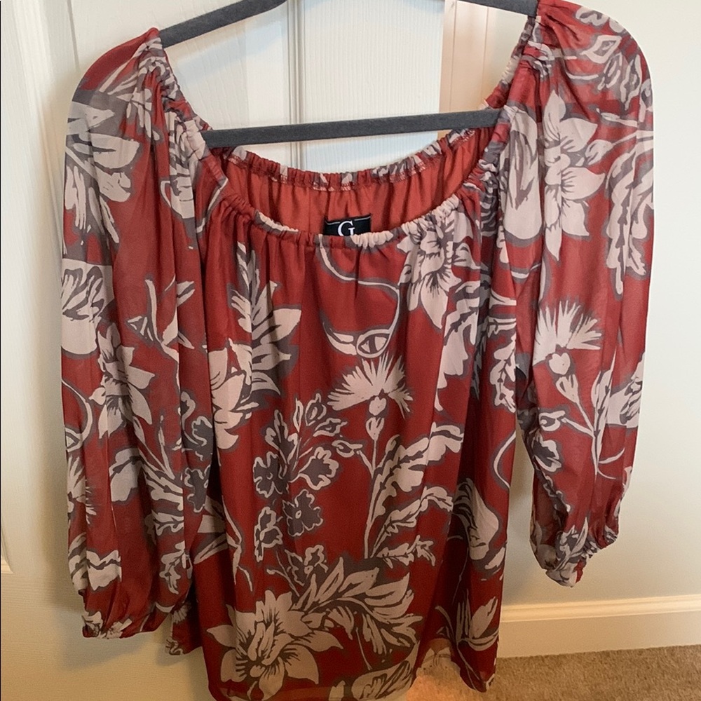 Floral Women's Top - Red and Gray